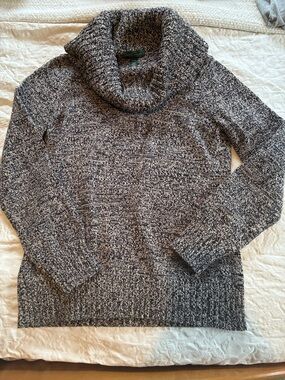 Ralph Lauren Black and Tan Marled Cowl Neck Sweater